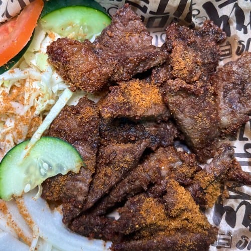 Torzo beef suya shred (hot).