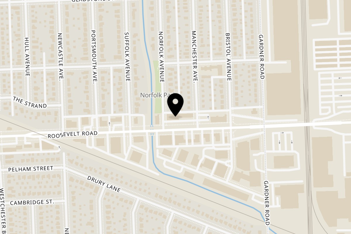 Map showing the location of The Jungle Plate on 9916 Roosevelt Rd in Westchester